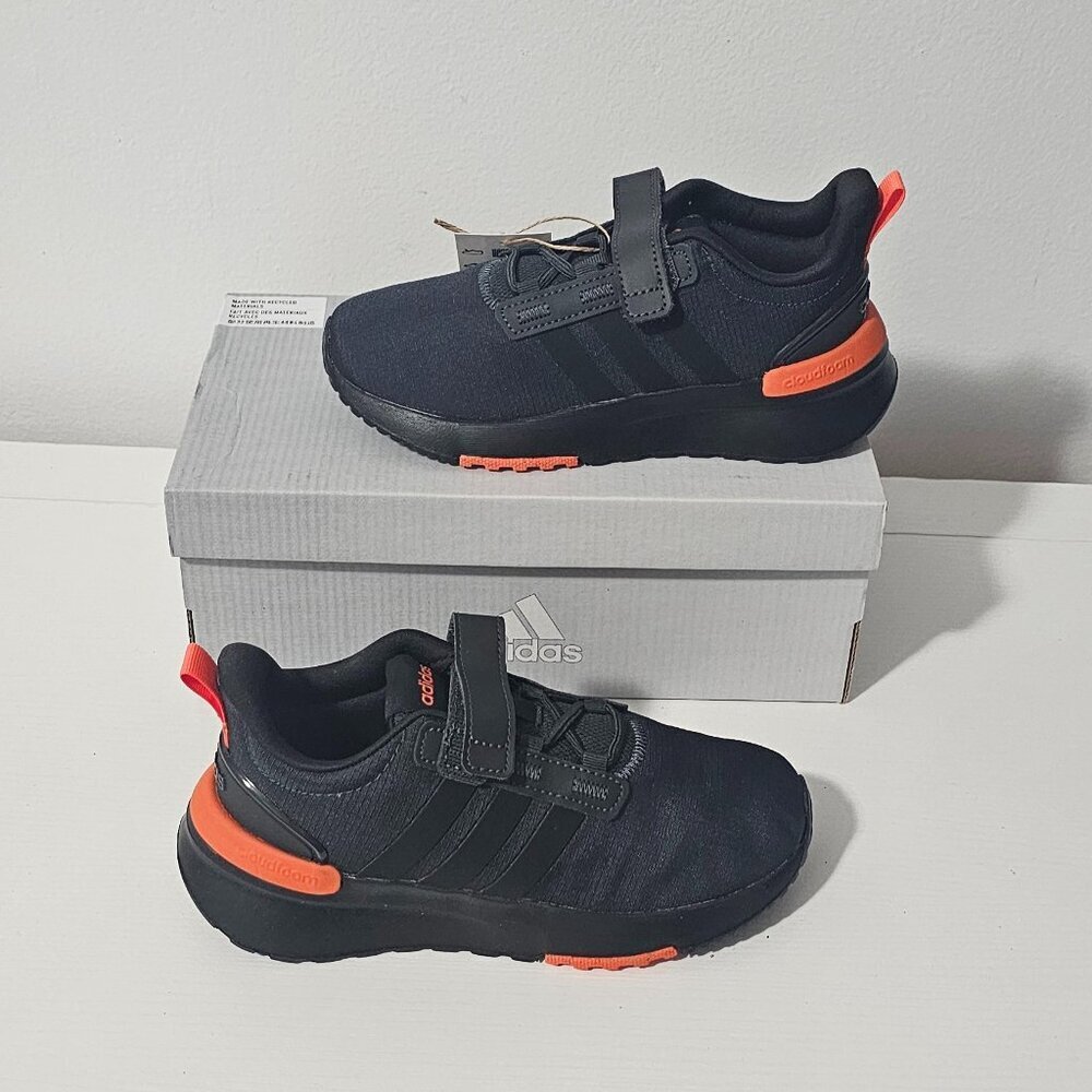 ADIDAS RACER TR21 C RUNNING SHOES IN BLACK AND ORANGE Kid's Size 13.5K GZ7230
